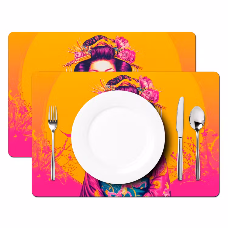 Tischset - Blumen - Frau - Kimono - Rosa — 2