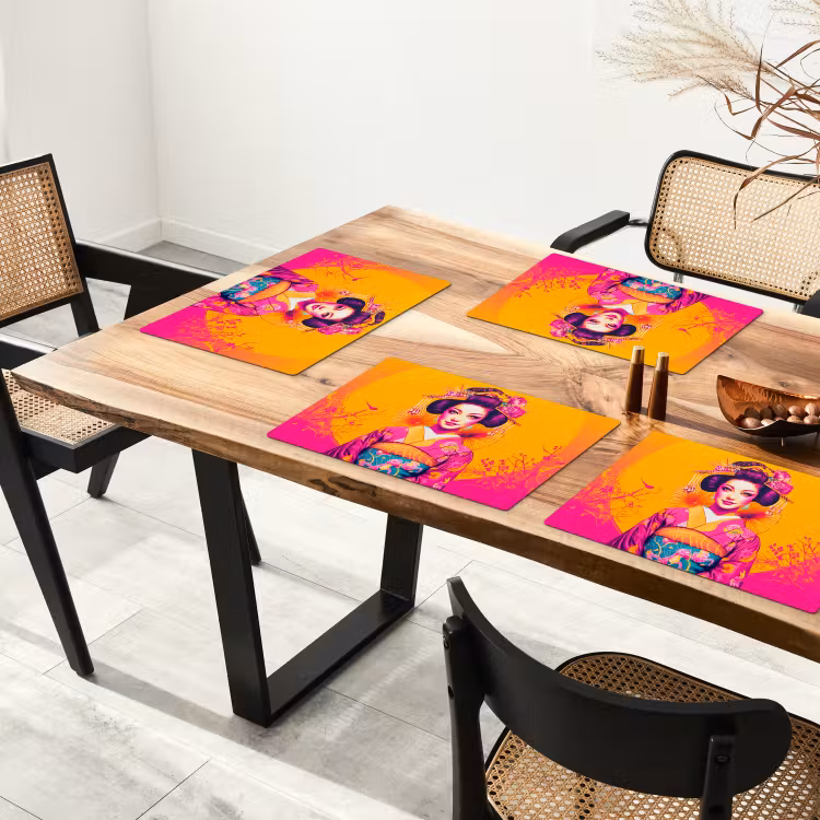 Tischset - Blumen - Frau - Kimono - Rosa — 4