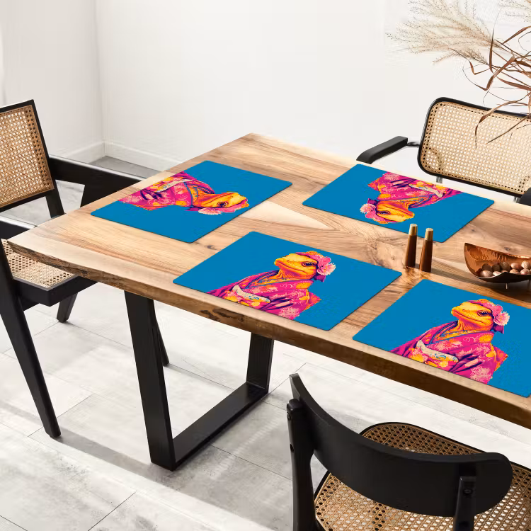Tischset - Blumenkranz - Eidechse - Kimono - Lila — 4