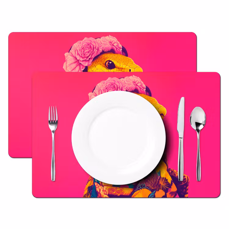 Tischset - Eidechse - Blumen - Rosa - Kimono — 2