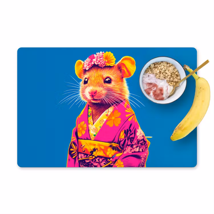 Tischset - Maus - Kimono - Blumen - Blau — 1