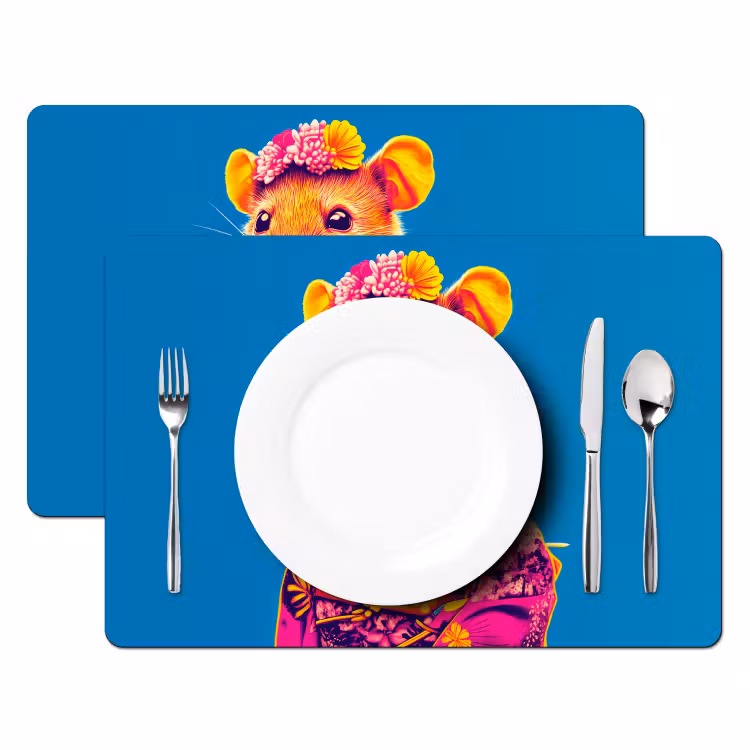 Tischset - Maus - Kimono - Blumen - Blau — 2