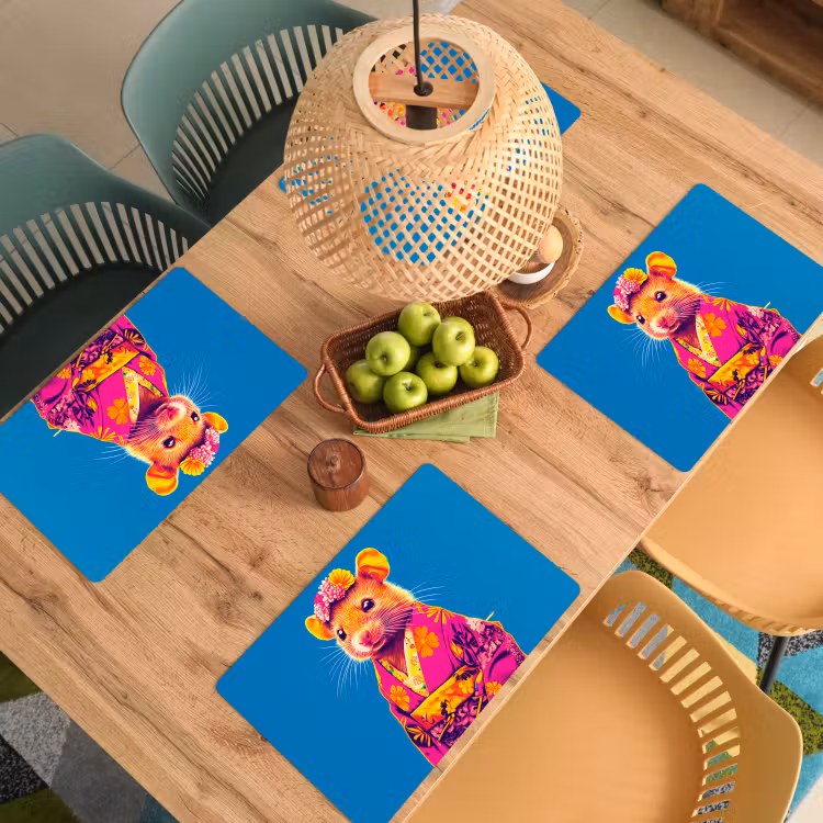 Tischset - Maus - Kimono - Blumen - Blau — 3