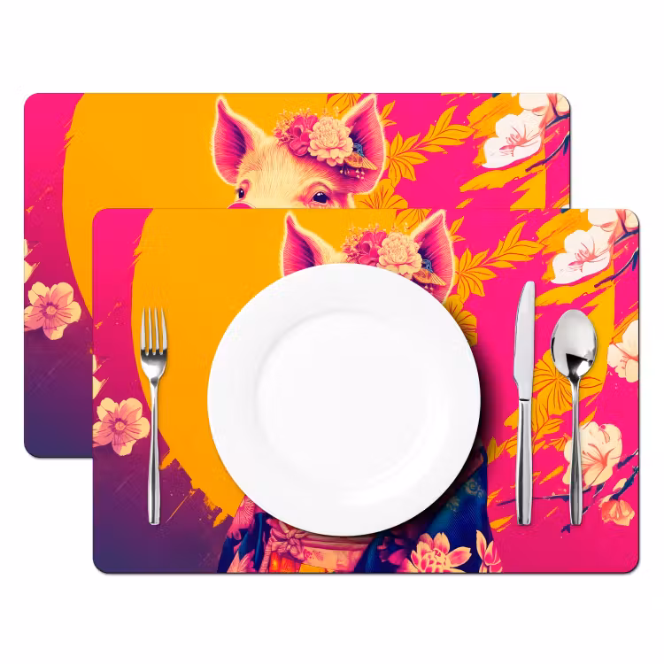 Tischset - Schwein - Blumenkrone - Kimono - Abstrakt — 2
