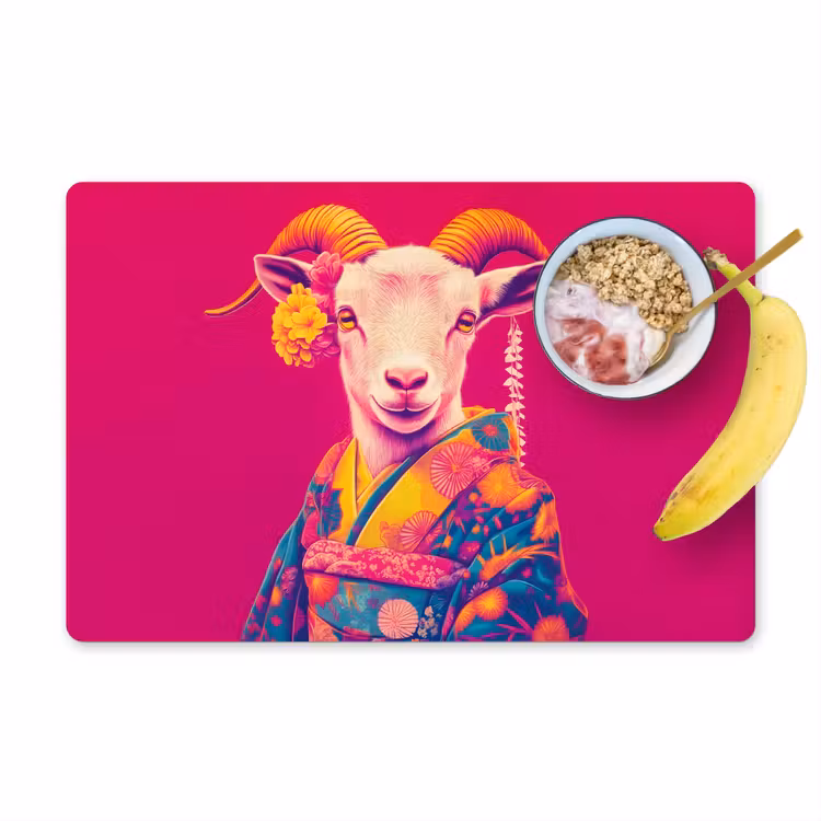 Tischset - Ziege - Hörner - Kimono - Farbenfroh — 1