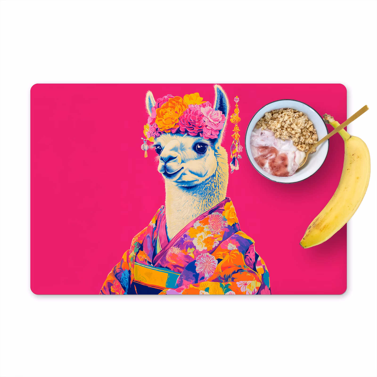 Tischset - Lama - Kimono - Blumenkranz - Hellrosa — 1