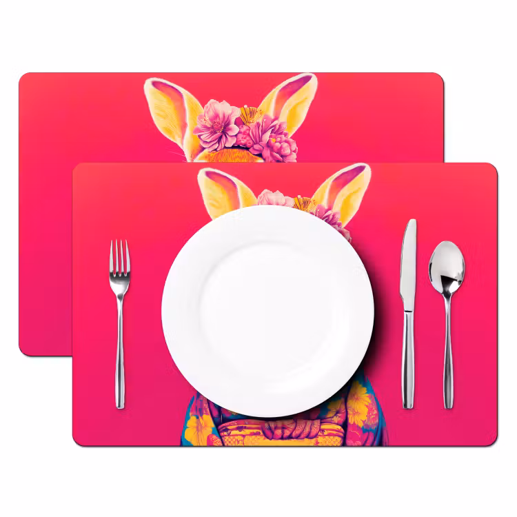 Tischset - Kaninchen - Blumen - Farbenfroh - Kimono — 2