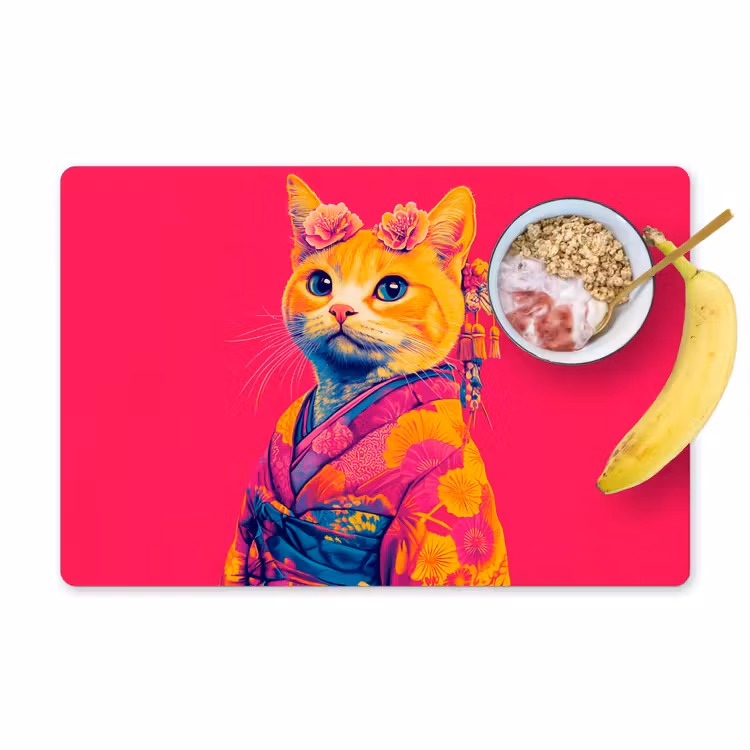 Tischset - Katze - Kimono - Blumen - Rosa — 1