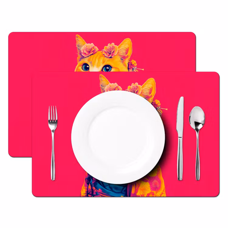 Tischset - Katze - Kimono - Blumen - Rosa — 2