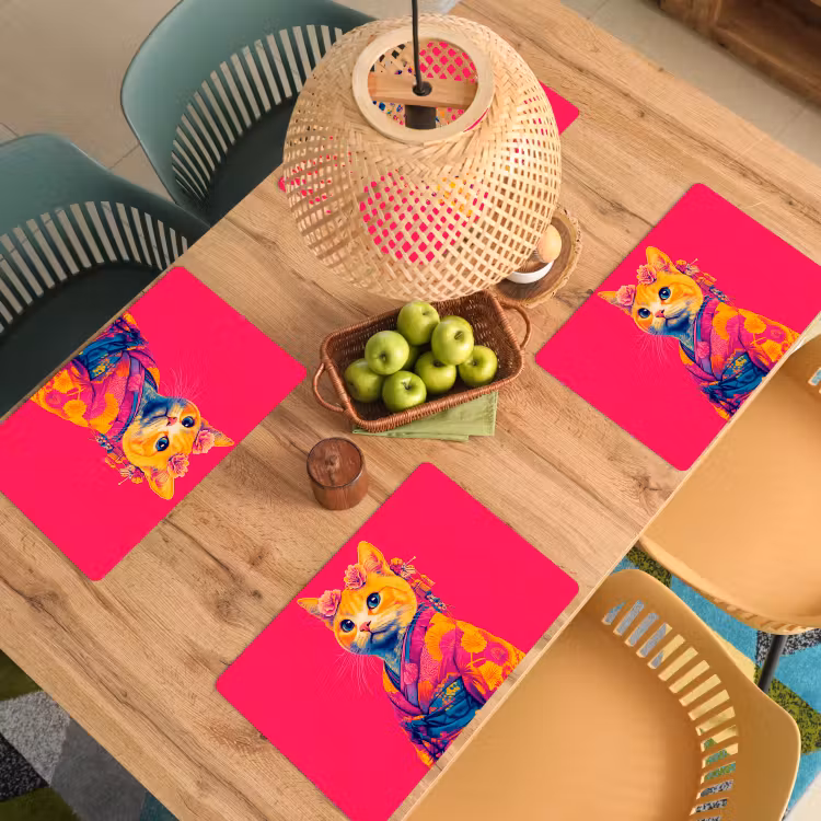 Tischset - Katze - Kimono - Blumen - Rosa — 3