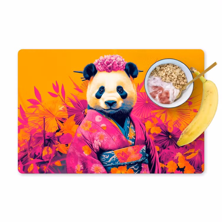 Tischset - Kimono - Rosa - Panda - Blumenkrone — 1