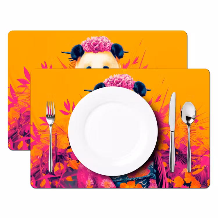 Tischset - Kimono - Rosa - Panda - Blumenkrone — 2