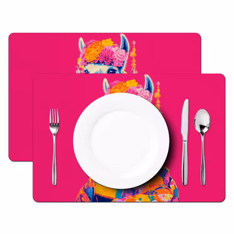 Tischset - Lama - Kimono - Blumenkranz - Hellrosa — 2