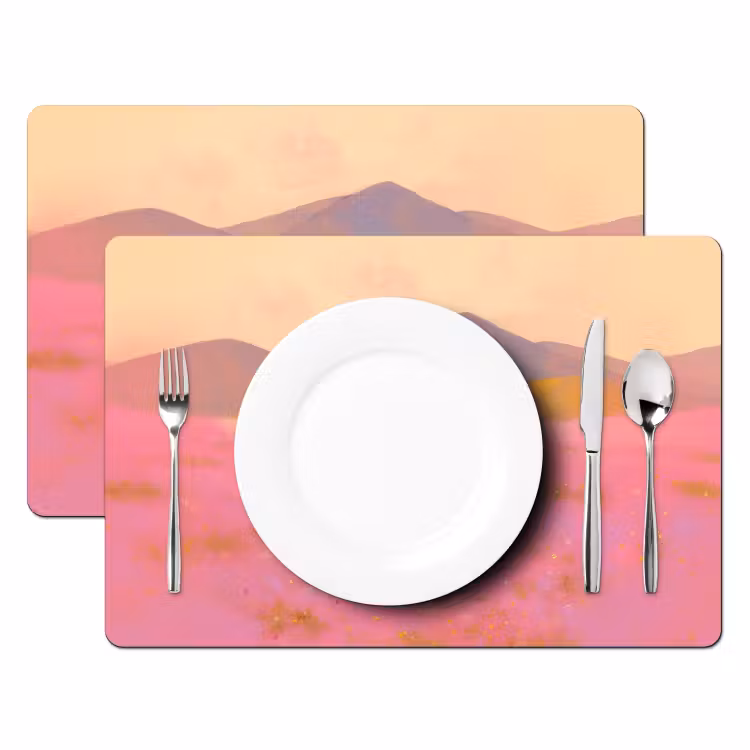 Tischset - Blumenwiese - Hügel - Scherenschnitt - Rosa — 2