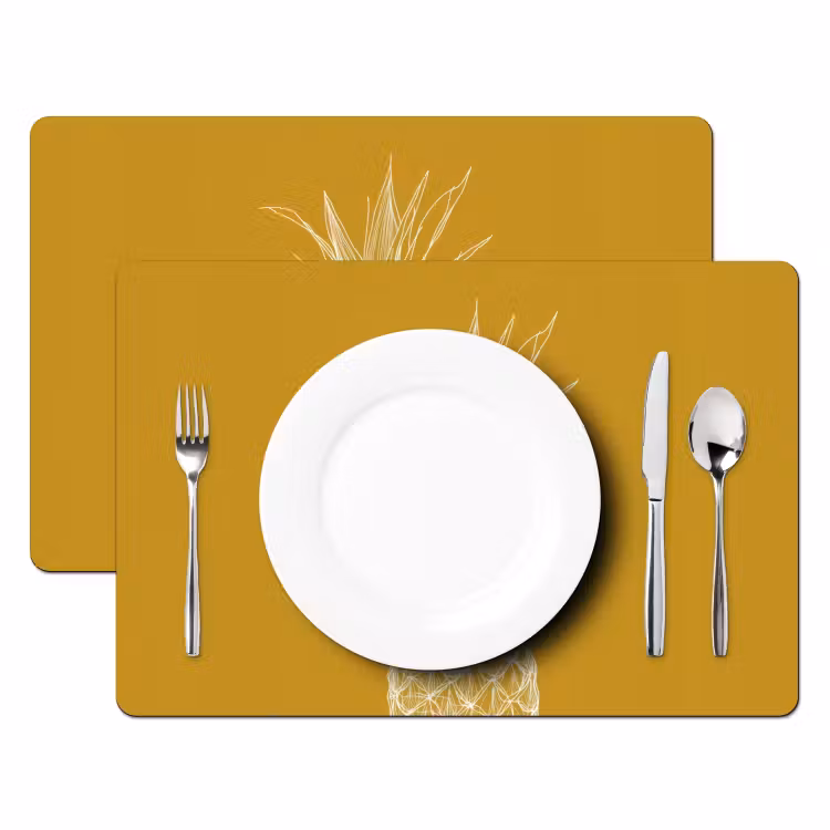 Tischset - Strich-Illustration - Ananas - Blattkrone - Ockergelb — 2