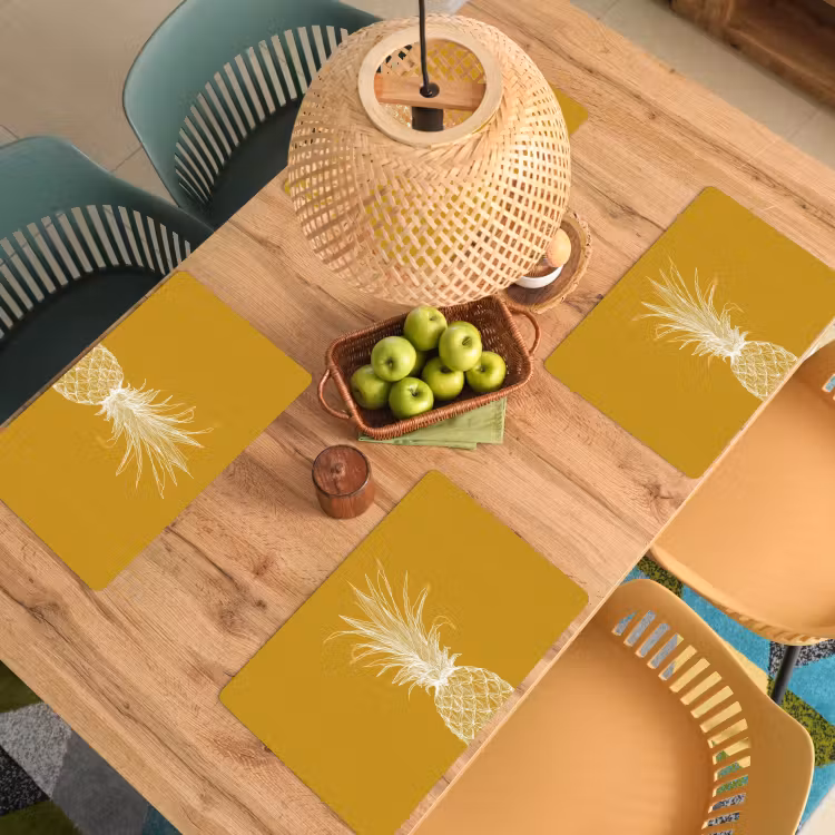 Tischset - Strich-Illustration - Ananas - Blattkrone - Ockergelb — 3