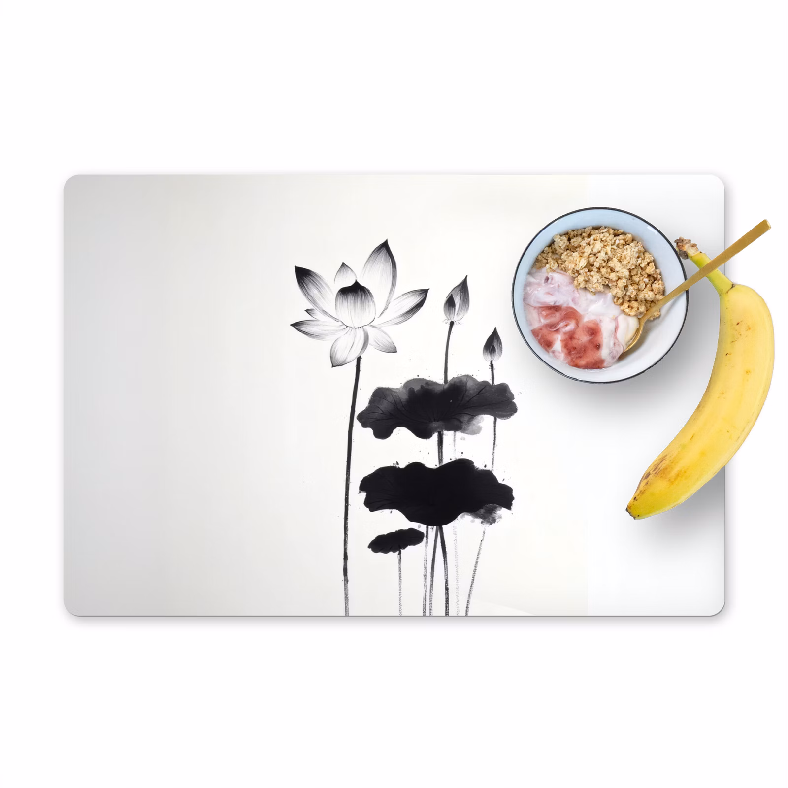 Tischset - Blätter - Schwarz - Lotusblume - Minimalistisch — 1