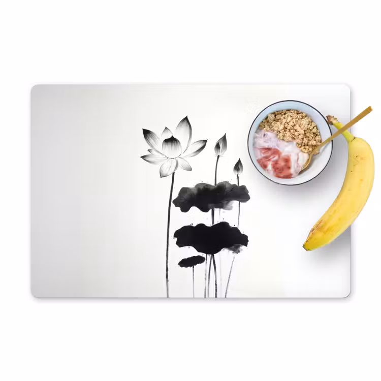 Tischset - Blätter - Schwarz - Lotusblume - Minimalistisch — 1