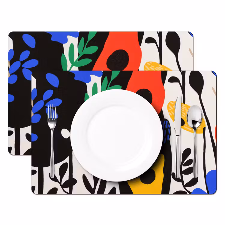 Tischset - Blumen - Blätter - Abstrakt - Schwarz — 2