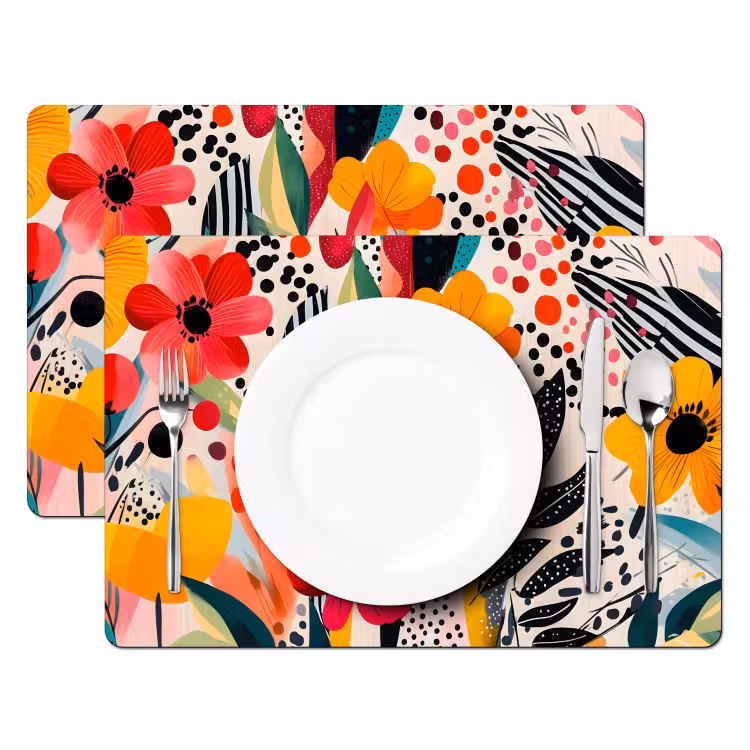 Tischset - Blumen - Blätter - Abstrakt - Farbenfroh — 2