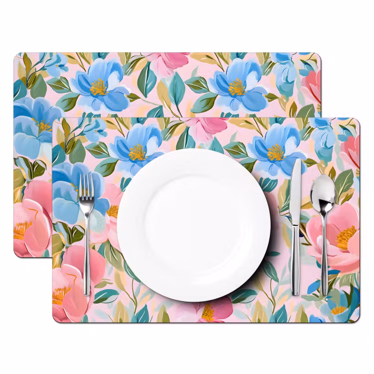 Tischset - Blau - Rosa - Blumen — 2