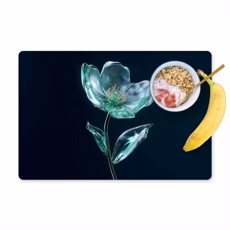 Tischset - Blätter - Blume - Gläser - Dunkelblau — 1