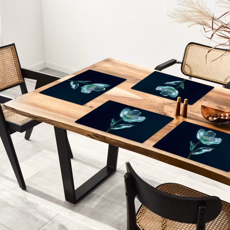 Tischset - Blätter - Blume - Gläser - Dunkelblau — 4
