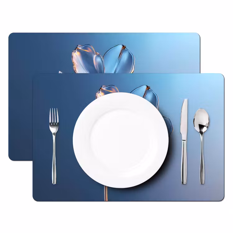 Tischset - Blau - Blume - Gläser - Verziert — 2