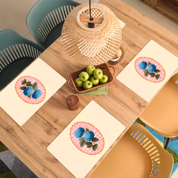 Tischset - Blumen - Blau - Liste - Blätter - 6 Stück — 3