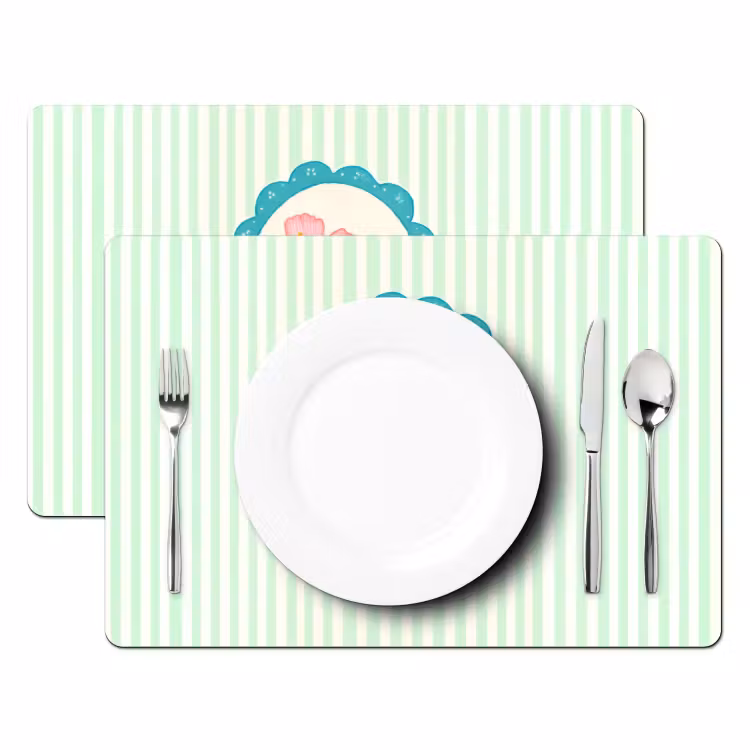 Tischset - Blumen - Oval - Streifen - Grün - 6 Stück — 2