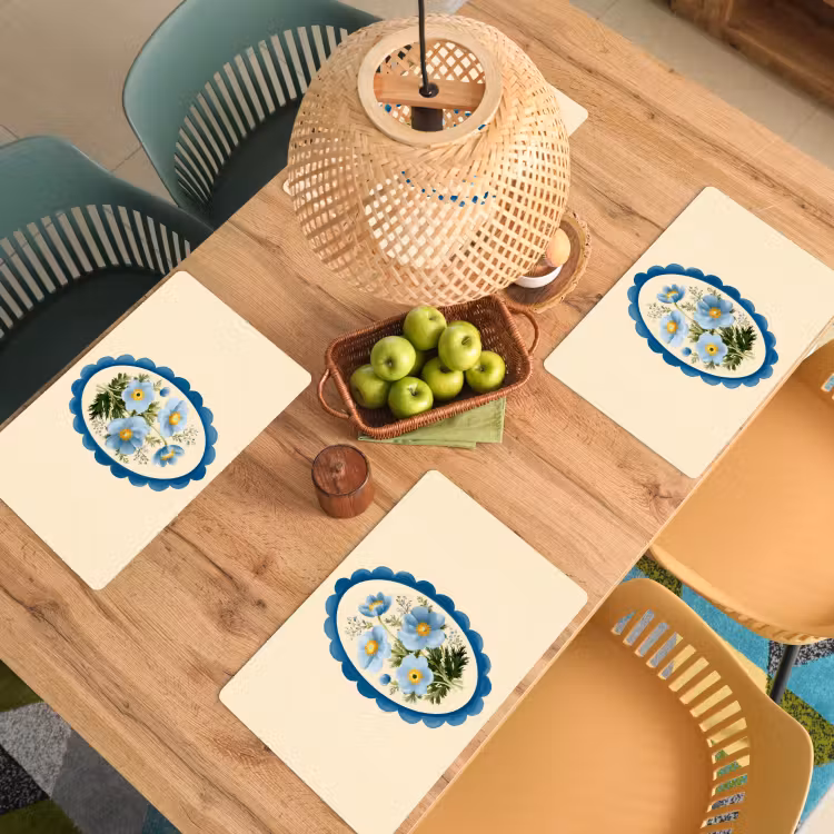 Tischset - Liste - Blumen - Hellblau - Illustration - 6 Stück — 3
