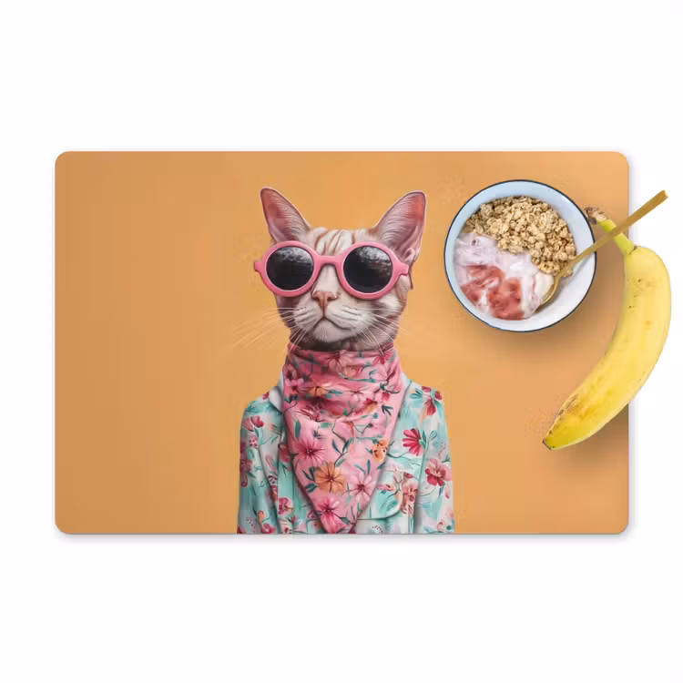 Tischset - Sonnenbrille - Katze - Halstuch - Blumen — 1