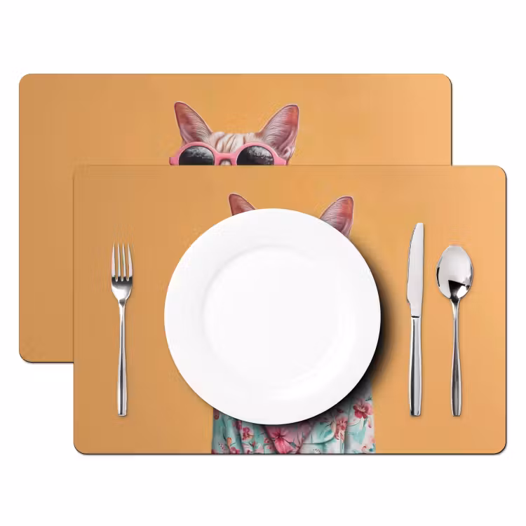 Tischset - Sonnenbrille - Katze - Halstuch - Blumen — 2