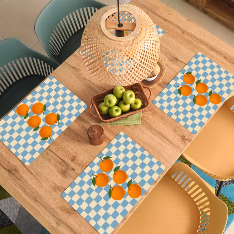Tischset - Orangen - Blätter - Blockiert - Blau - 6 Stück — 3