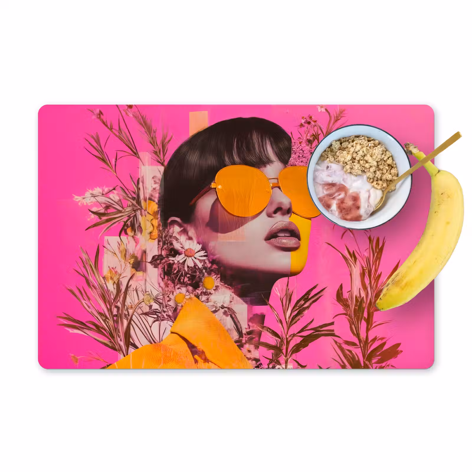 Tischset - Sonnenbrille - Orange - Frau - Pflanzen — 1