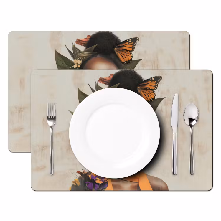 Tischset - Frau - Sonnenbrille - Schmetterling - Blumen — 2