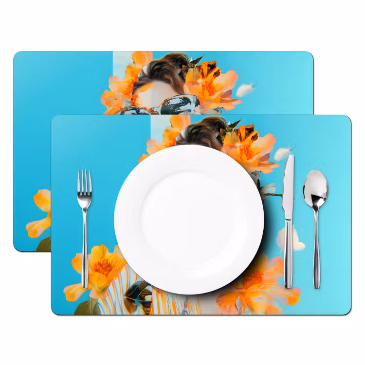 Tischset - Blumen - Frau - Sonnenbrille - Blau — 2