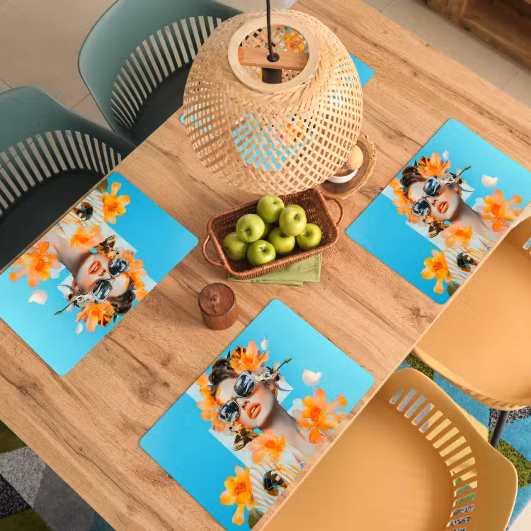 Tischset - Blumen - Frau - Sonnenbrille - Blau — 3