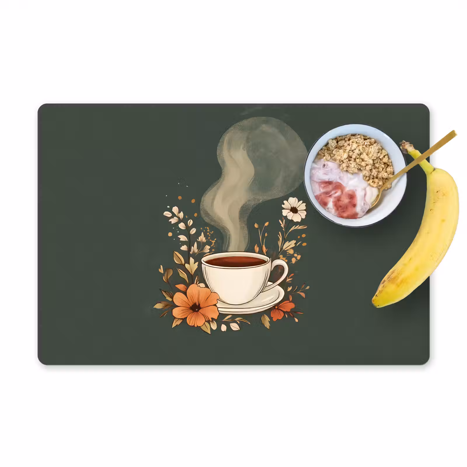 Tischset - Tasse - Blumen - Grün - Kaffee — 1