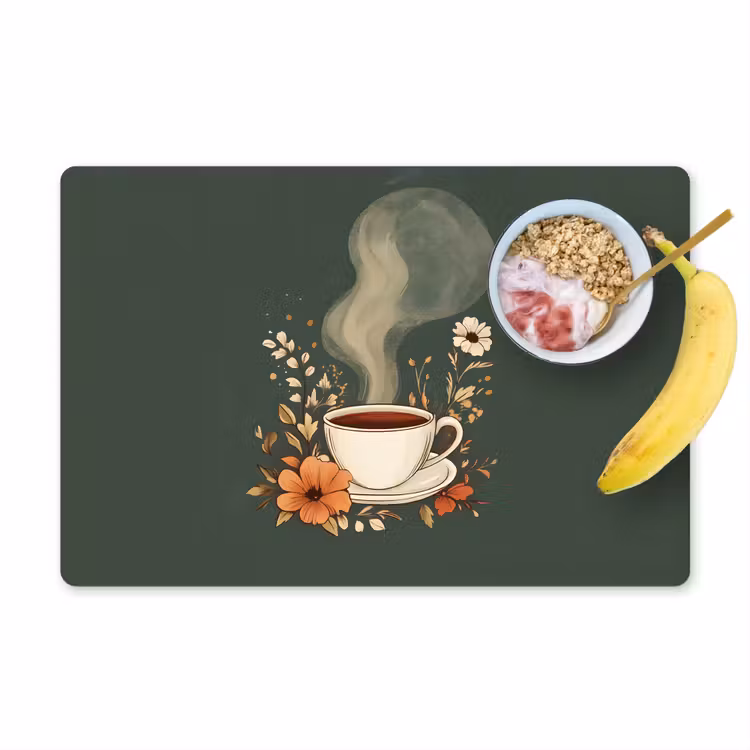 Tischset - Tasse - Blumen - Grün - Kaffee — 1