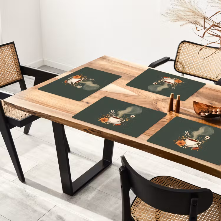 Tischset - Tasse - Blumen - Grün - Kaffee — 4