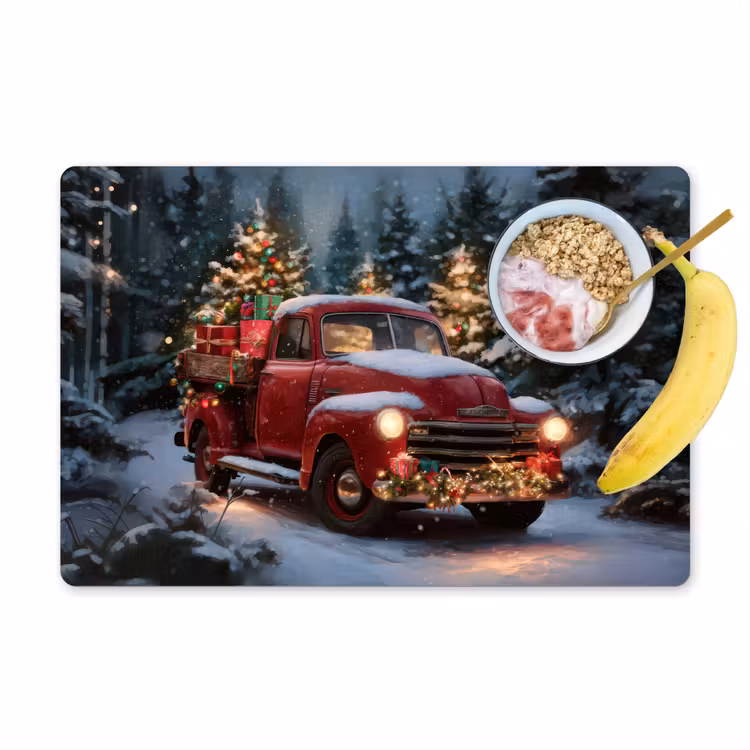 Tischset - Weihnachts-LKW - Schneewald - Rot — 1