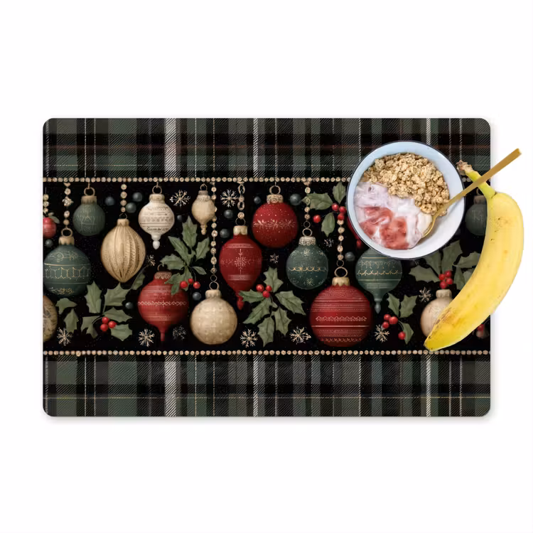 Tischset - 6 Stück - Weihnachtskugeln - Rot - Stechpalmenzweige - Muster - 6 Stück — 1