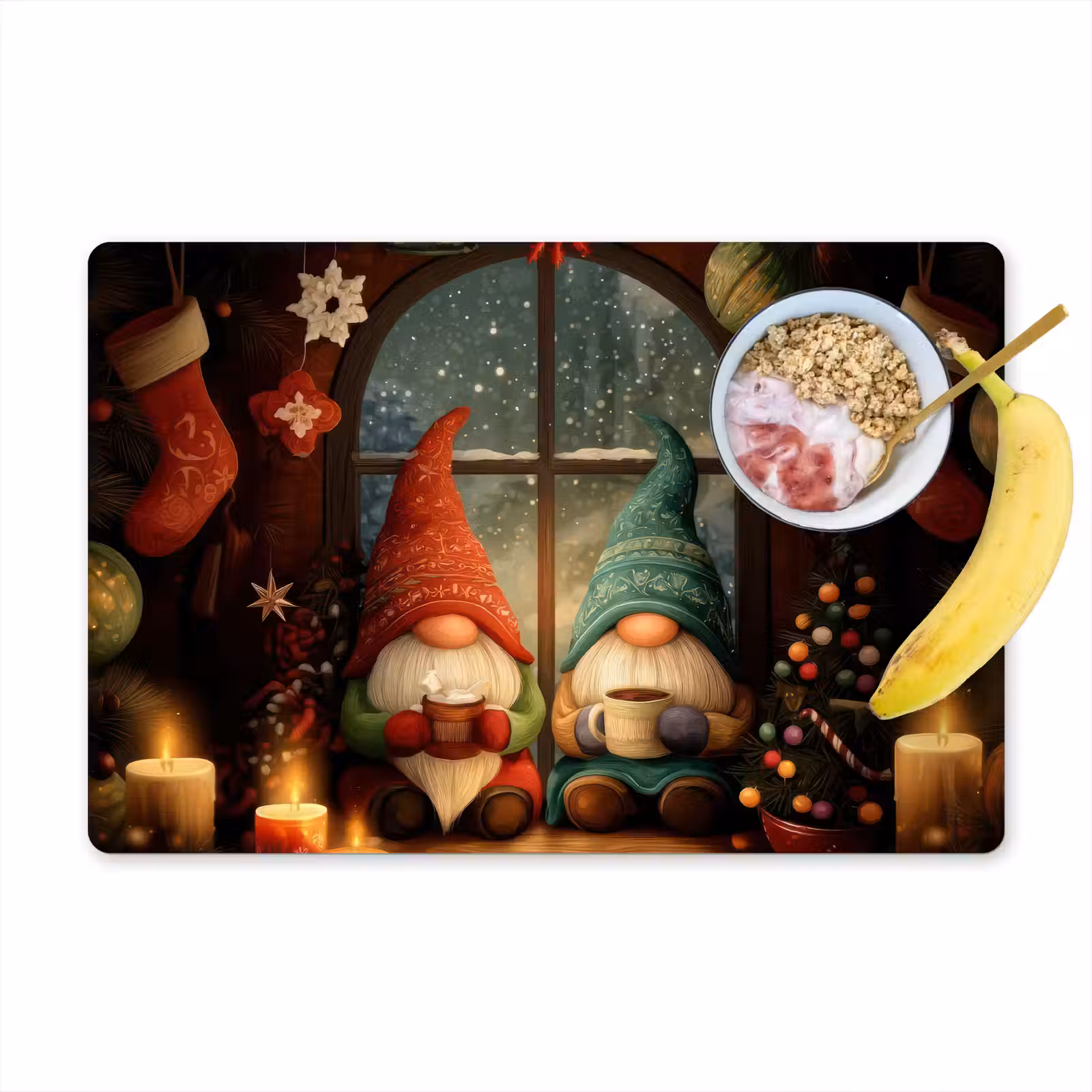 Tischset - Wichtel - Weihnachten - Fenster - Farbenfroh — 1