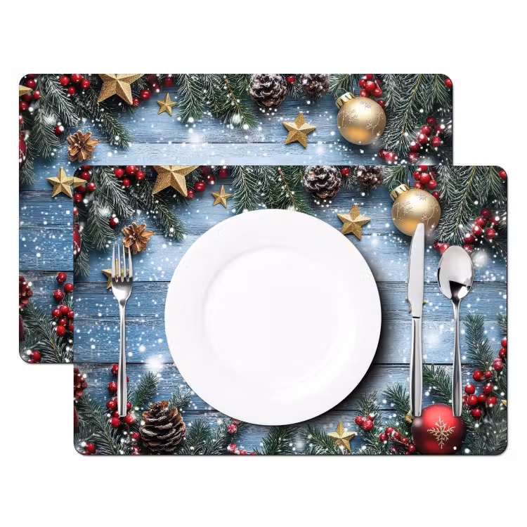 Tischset - Weihnachtsrahmen - Schnee - Mehrfarbig — 2