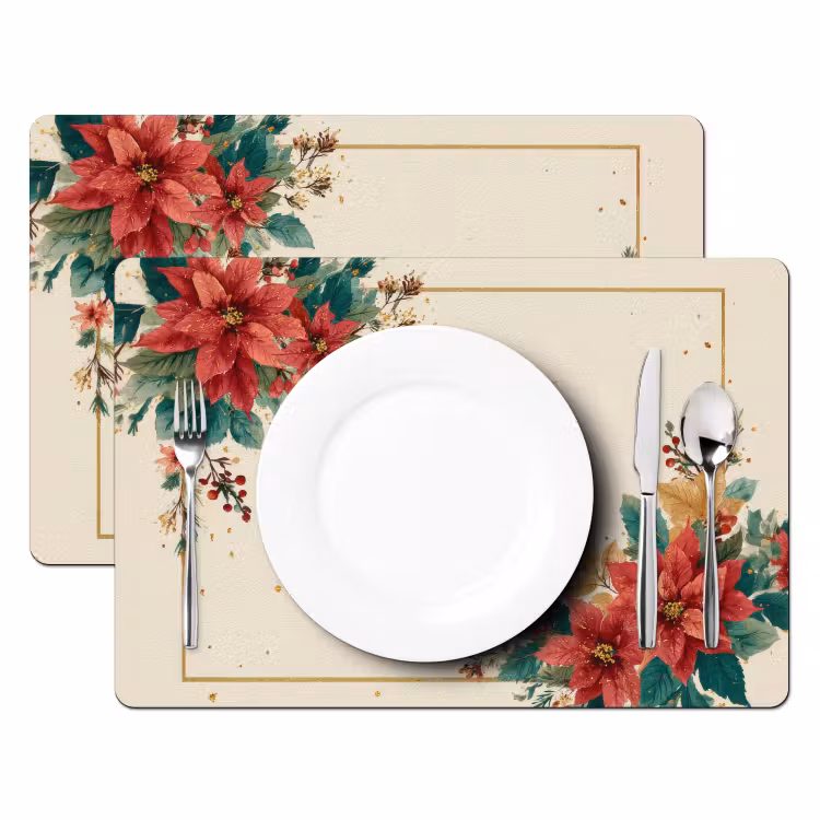 Tischset - Weihnachten - Weihnachtsstern - Rahmen - Farbenfroh — 2