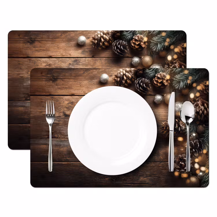 Tischset - Weihnachts-Eckdekoration - Tannenzapfen - Lichter — 2