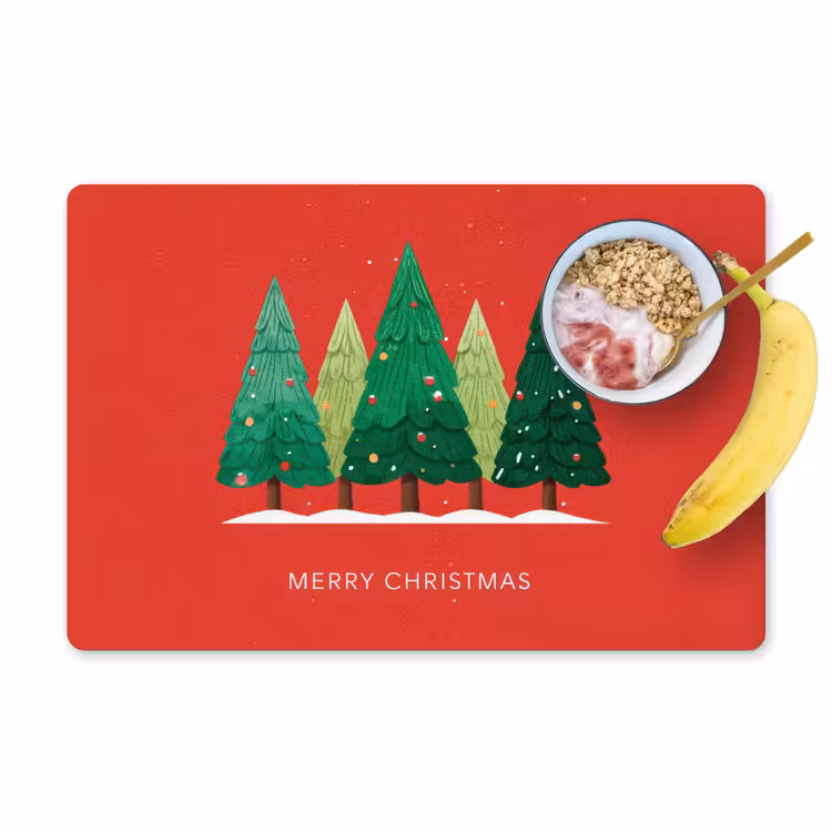 Tischset - Minimalistisch - Weihnachtsbäume - Rot - Schnee — 1