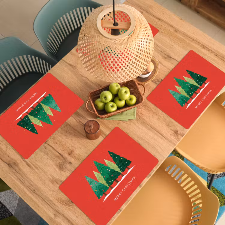 Tischset - Minimalistisch - Weihnachtsbäume - Rot - Schnee — 3