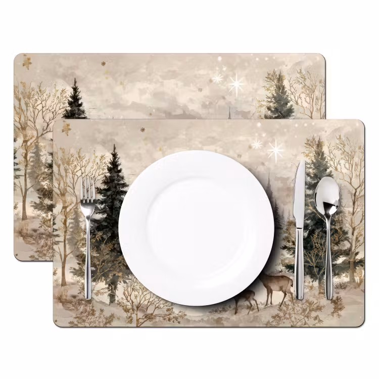Tischset - Wald - Hirsche - Winter - Schnee — 2